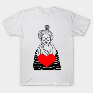 Stylish girl with scarf and big heart T-Shirt